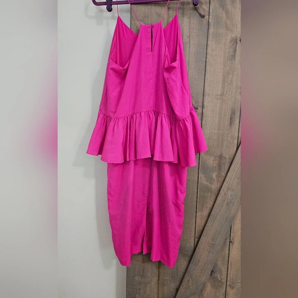 1 State Ruffled Midi Sleeveless Peplum Cocktail V-Neck Dress in Fuchsia Size Lg - Picture 5 of 9